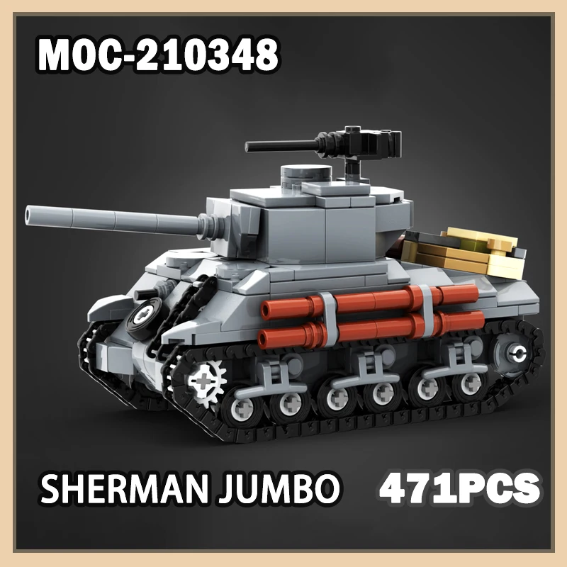 MOC- 210348   Военная военная серия Шерман Джамбо, строительный блок, модель, набор кирпичей, коллекционные предметы для взрослых, креативные подарки, сделай сам, мальчики, 471 шт.