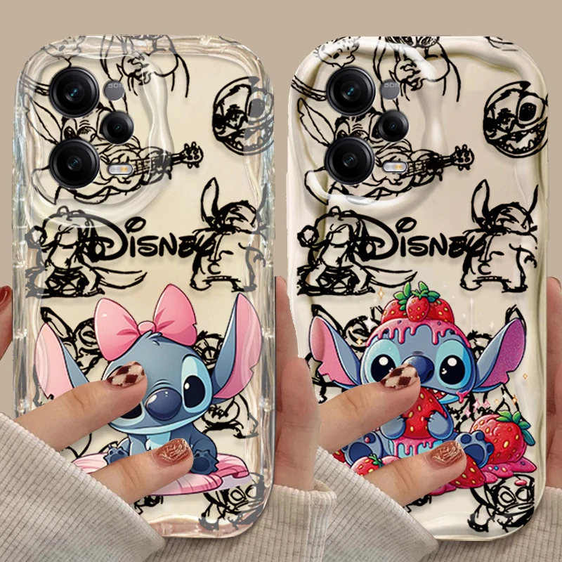 Disney Stitch 3D Clear Wave Case For Xiaomi Redmi Note 13 12 Pro Plus 4G 5G 12S 11S 1110 10S 9 9S Redmi 14C 13C 12C A3 Cover