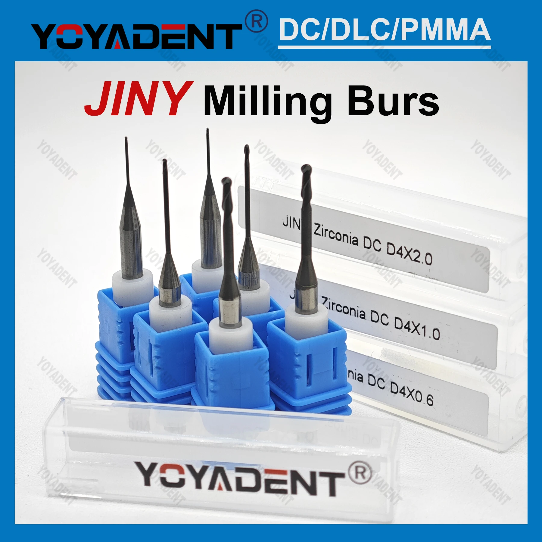 Стоматологические фрезерные боры для циркония JINY D4/D3.175, хвостовик с алмазным покрытием для резки дисков из циркония, ПММА, стоматологический фрезерный станок