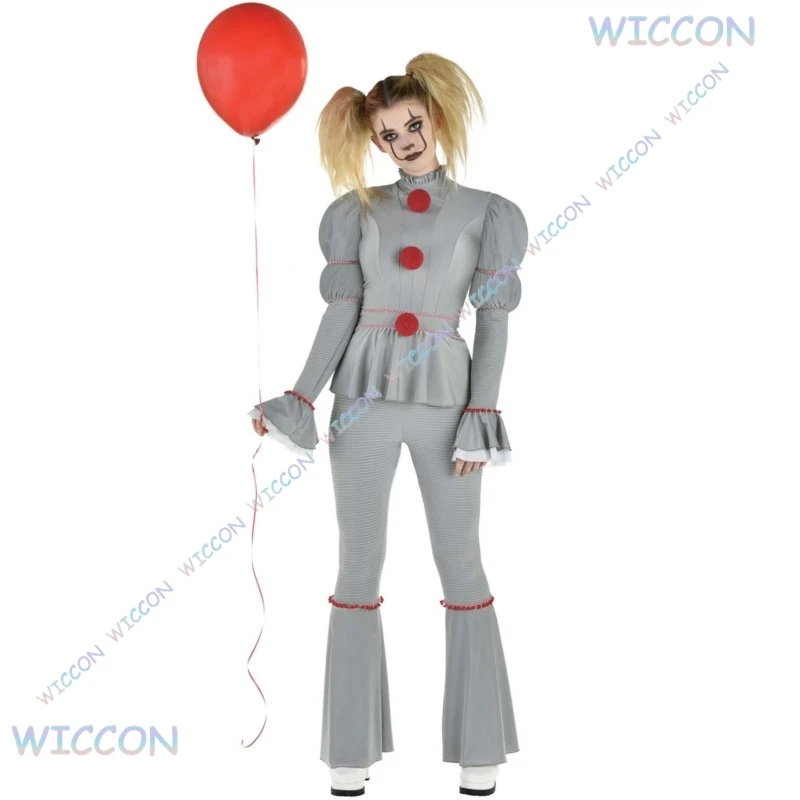 OHaYo/Хэллоуин фильм клоун женский Pennywise косплей костюм парик Genderswap ужас страшный ужас платье карнавальный серый наряд