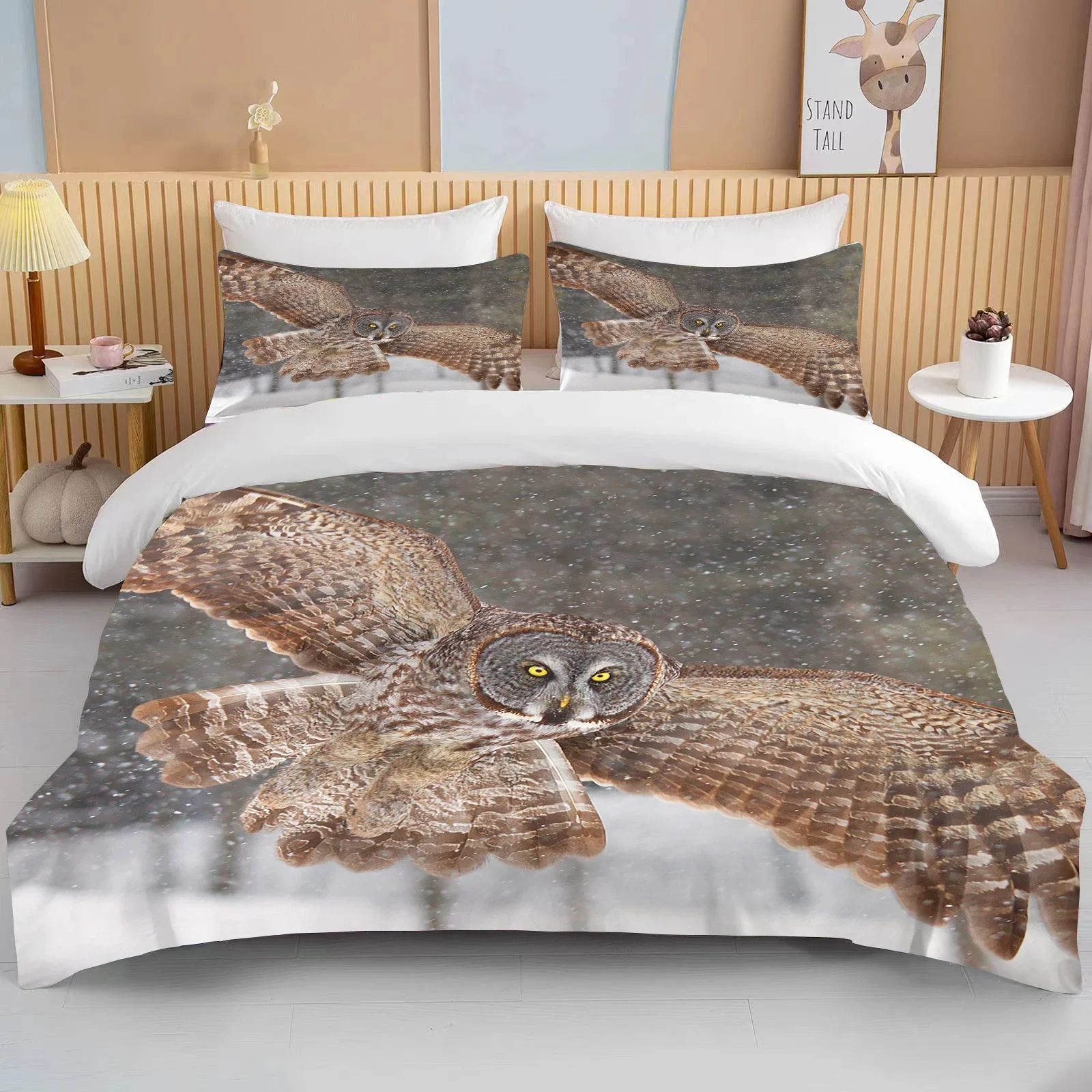 Фото Owl Bedding Set Boho Owl Duvet Cover Set for Kids Boys Girls Boho Exotic Style Comforter Cover White Chic Owl Animal Print Decor №4