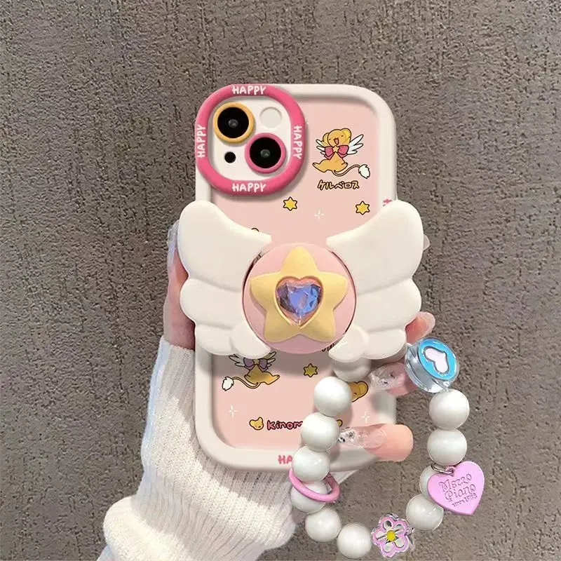Card Captor Sakura аниме периферийный кавайный чехол для мобильного телефона 16 pro max 15 14 13, женский силиконовый чехол для мобильного телефона с ремешком в подарок