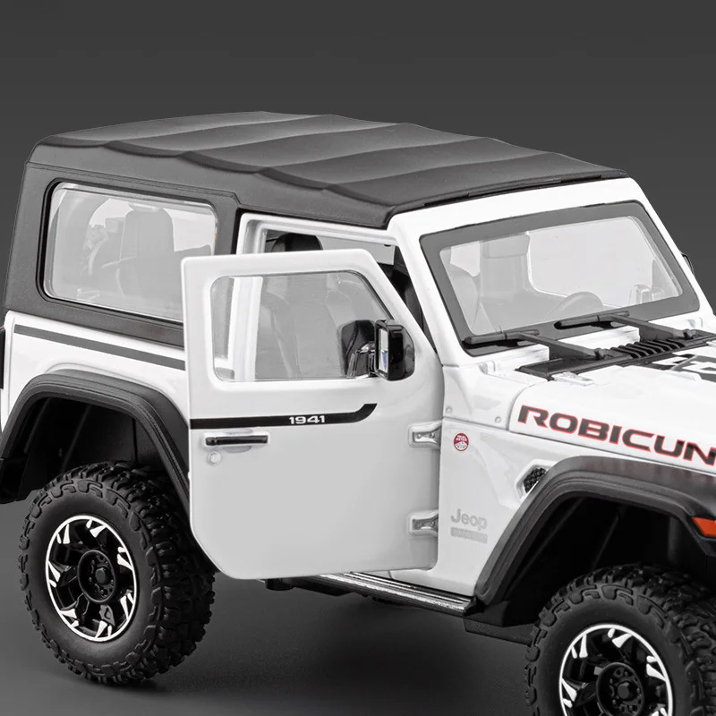 Фото 1:24 Jeeps Wrangler Rubicon, модель автомобиля из сплава, литье под давлением, металлические внедорожники, модель автомобиля, имитация звука и света, детские игрушки, подарок №5