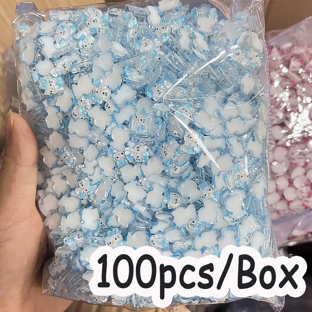100 шт. аксессуары для ногтей Sanrio Kawaii синий/розовый/желтый Hello Kitty смола для дизайна ногтей подвески DIY маникюр украшение для мобильного телефона