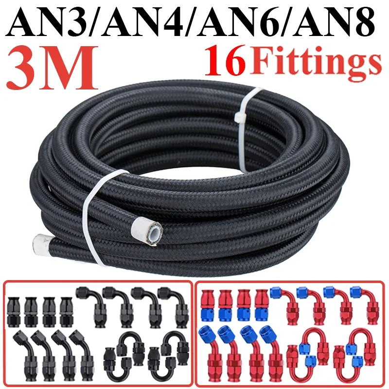 3 м/9,8 футов AN3 AN4 AN6 AN8 E85 Нейлоновый топливный шланг из ПТФЭ Масло Газовый радиатор Линия Трубка 4x0 °   4x45 °   4x90 °   4x180 °   Поворотные фитинги для конца шланга