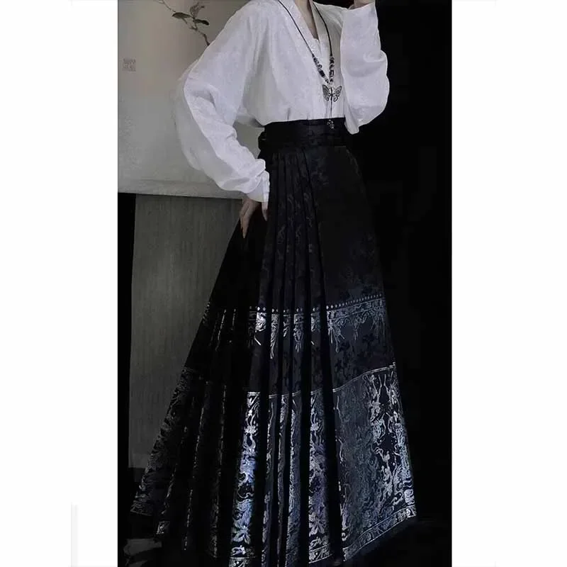 Новая рубашка Hanfu в китайском стиле, юбка с изображением лошади, маленький повседневный комплект из двух предметов, модный элегантный деловой костюм, улучшенное платье Ципао