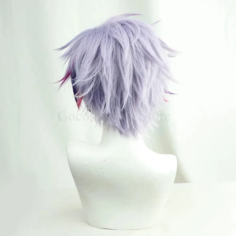 Wiwiwi 123VTuber Fuwa Minato Косплей Парик Youtuber Vliver Короткий Смешанный Фиолетовый Розовый Выделите Прямой Хвост Кимоно Термостойкий