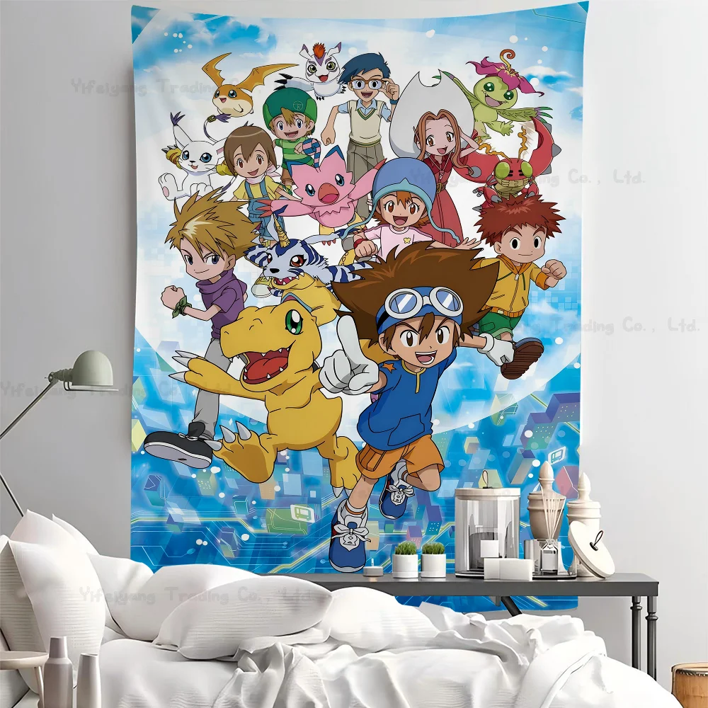Фото Anime Digimon Colorful Tapestry Wall Hanging Hanging Tarot Hippie Wall Rugs Dorm Wall Art Decor №2