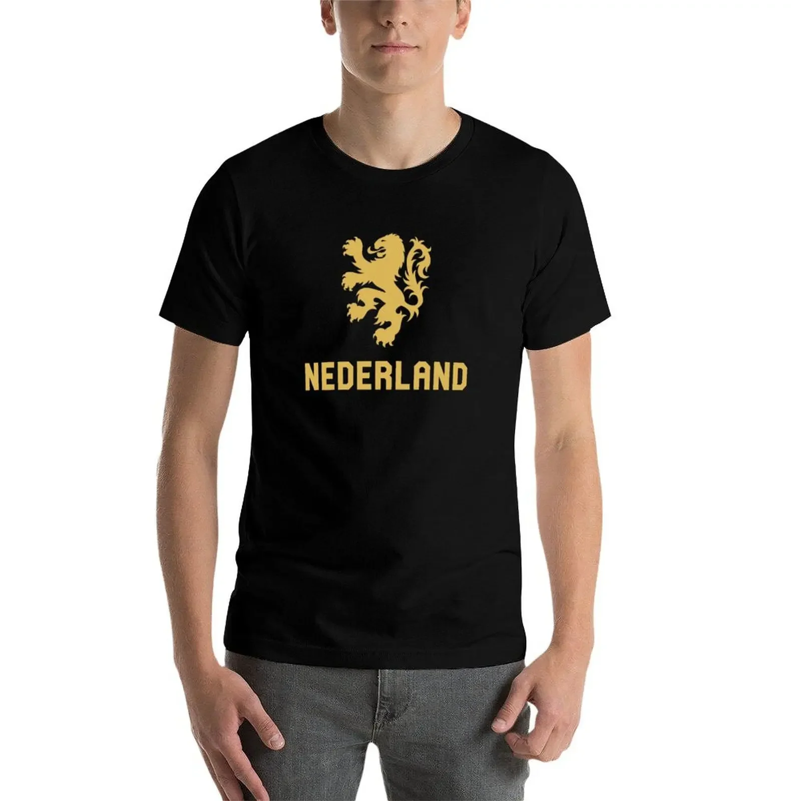 Фото Золотая футболка Nederland, мужская футболка, винтажная одежда, мужская хлопковая футболка №3