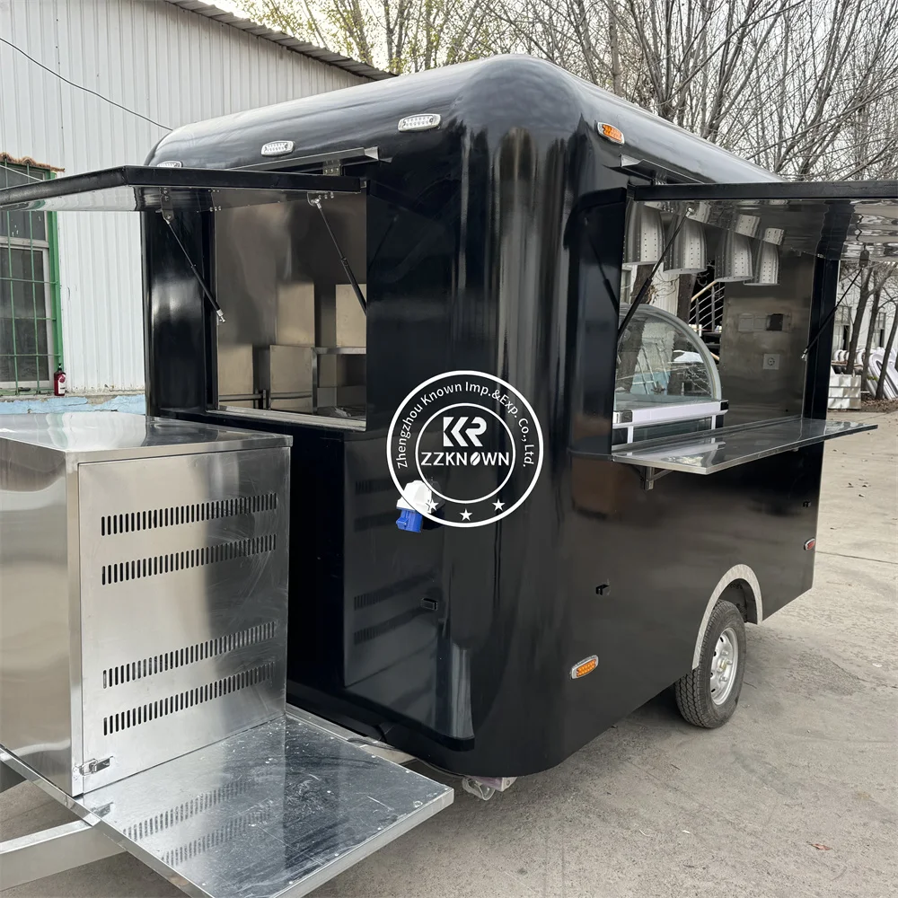 Фото Коммерческий гамбургер Airstream Food Trailer из нержавеющей стали, тележка для хот-догов, мобильный грузовик для фаст-фуда с полной кухней №4