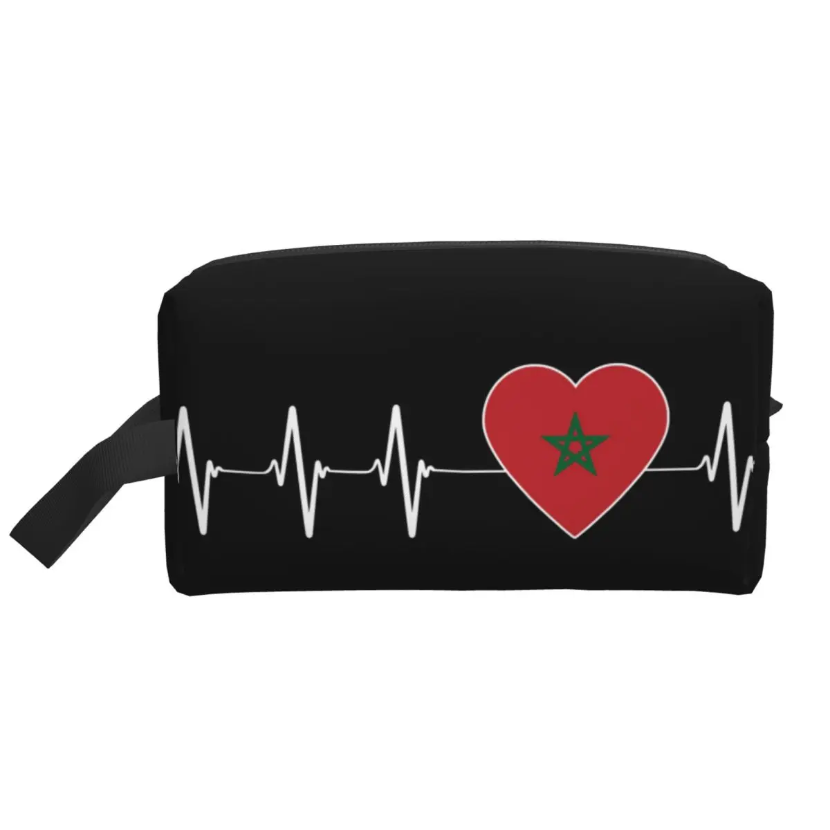 Фото Custom Heartbeat Morocco Country Flag Makeup Bag for Travel Cosmetic Organizer Cute Moroccan Heart Family Storage Toiletry Bags №2