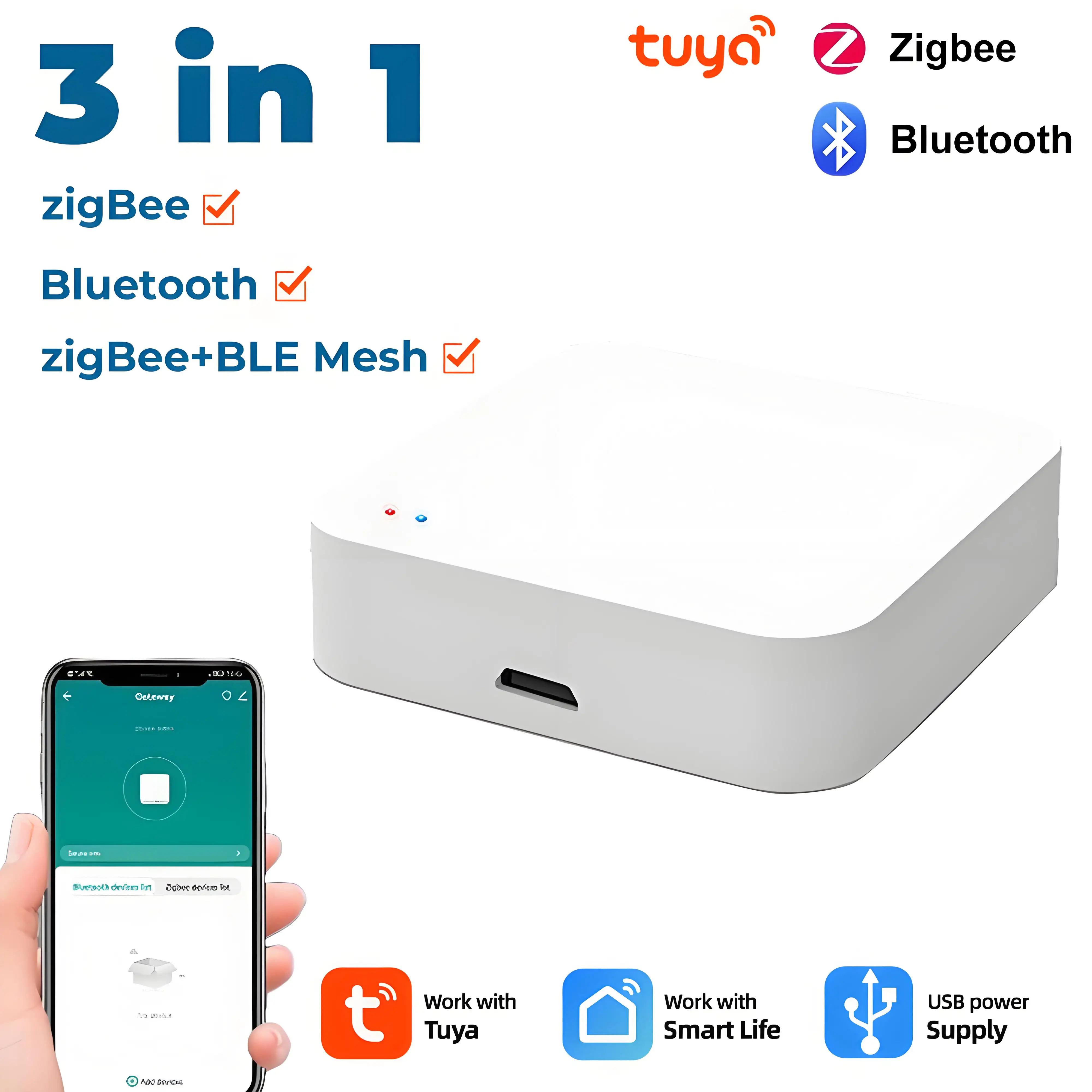3-в-1 Tuya Smart Gateway Hub ZigBee Bluetooth Беспроводной многорежимный шлюз Умные домашние устройства Мост Smart Life для Alex Google