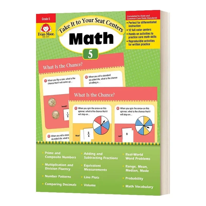 Evan-Moor Take It to Your Seat Math Centers с общим ядром, рабочая тетрадь класса 5, от 9 10 11 12 лет, английская книга 9781609637842