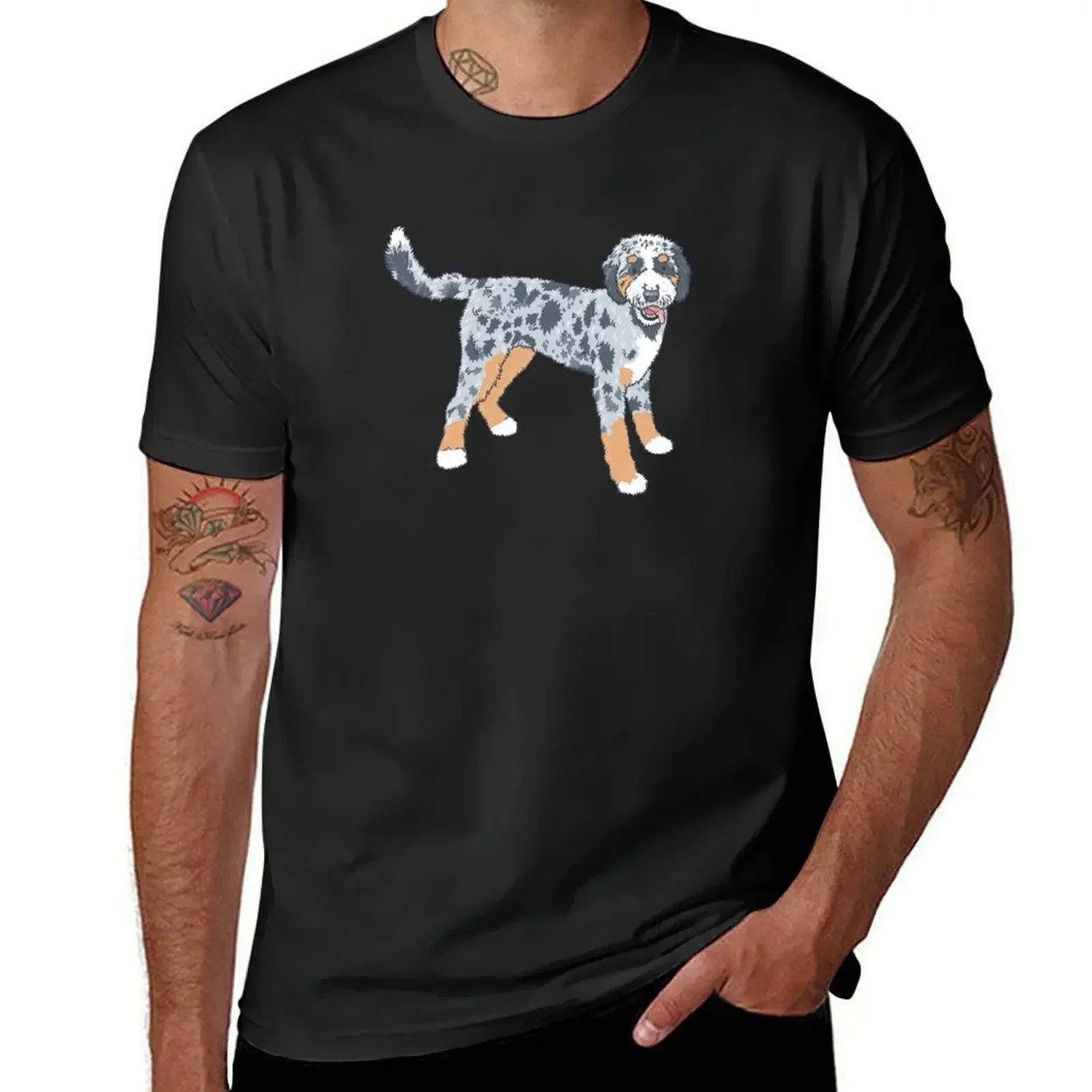 Футболка Blue Merle Aussiedoodle с коричневыми точками, футболка большого размера с рисунком, винтажная одежда, большие футболки для мужчин