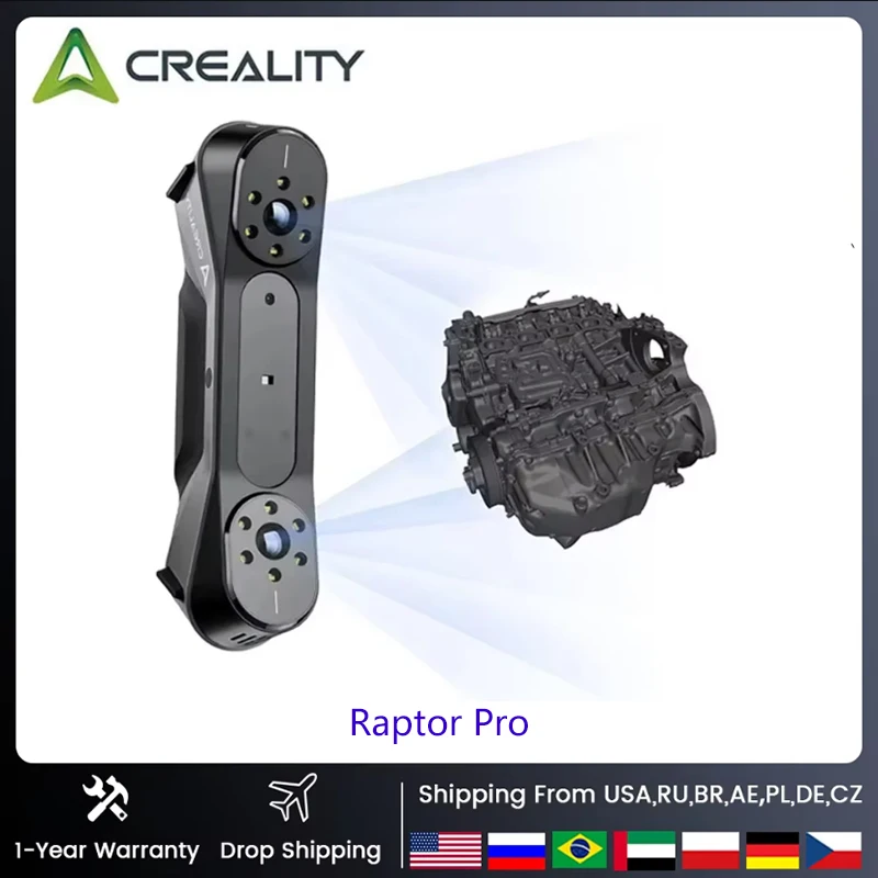 3D-сканер Creality CR-Scan Raptor Pro, ручное сканирование, точность 0,02 мм, сканирование 60 кадров в секунду, высокоскоростное 24-битное полноцветное сканирование