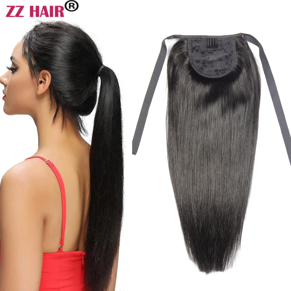 Zzhair 100% Бразильские Человеческие Волосы Remy 16-20 Дюймов, Прямые Наращивание Волос С Зажимом На Хвосте, 60 Г