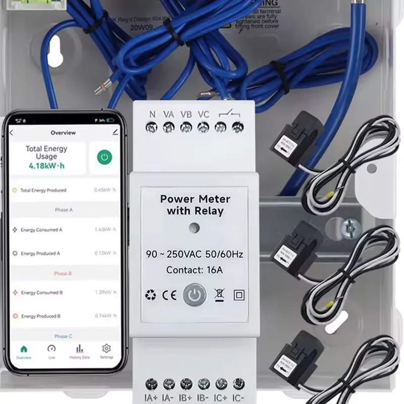Фото Tuya WiFi Zigbee 3-фазный счетчик электроэнергии 80A/120A/200A/300A/500A двунаправленная энергия кВтч приборный монитор с реле 3CT №4