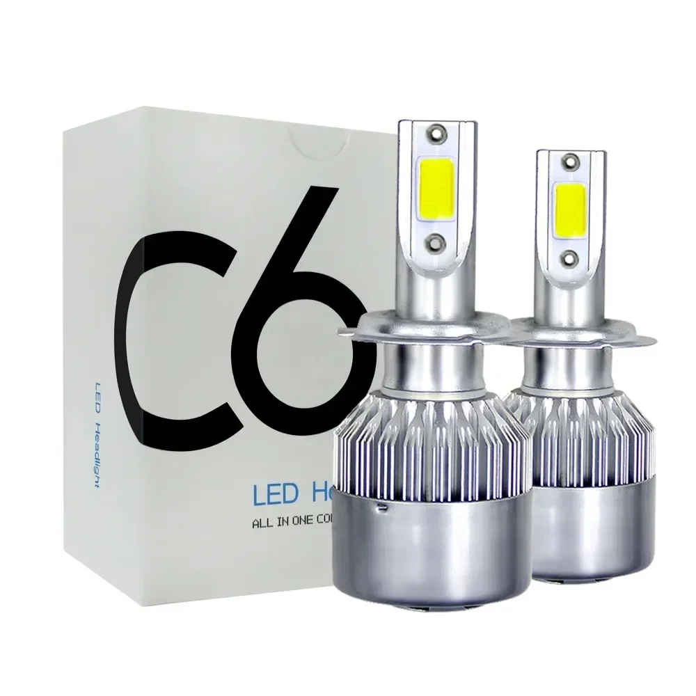 Pop 2 шт. C6 72W H11 H4 Hi/Lo H1 H7 COB LED H11 HB3 9005 HB4 9006 Автомобильные фары Автомобильные противотуманные фары 12 В 7200LM Автомобильные фары