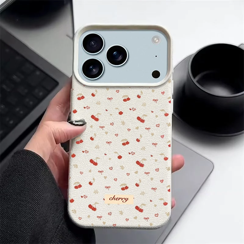 Противоударный силиконовый чехол для iPhone Air 17 16 15 14 13 12 Pro Max 17 12 Pro 11 16e с текстурой кожи ТПУ Little Cherry Phone Cove