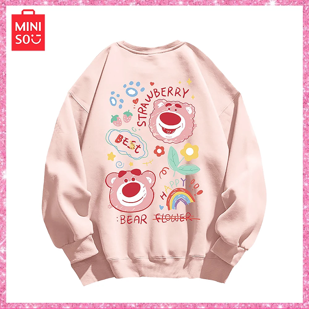 Фото Новинка 2023, тонкий Свободный Топ Miniso Lotso с круглым вырезом и мультяшным принтом, куртка с капюшоном и длинным рукавом для пар, подарок на день рождения и Рождество №2