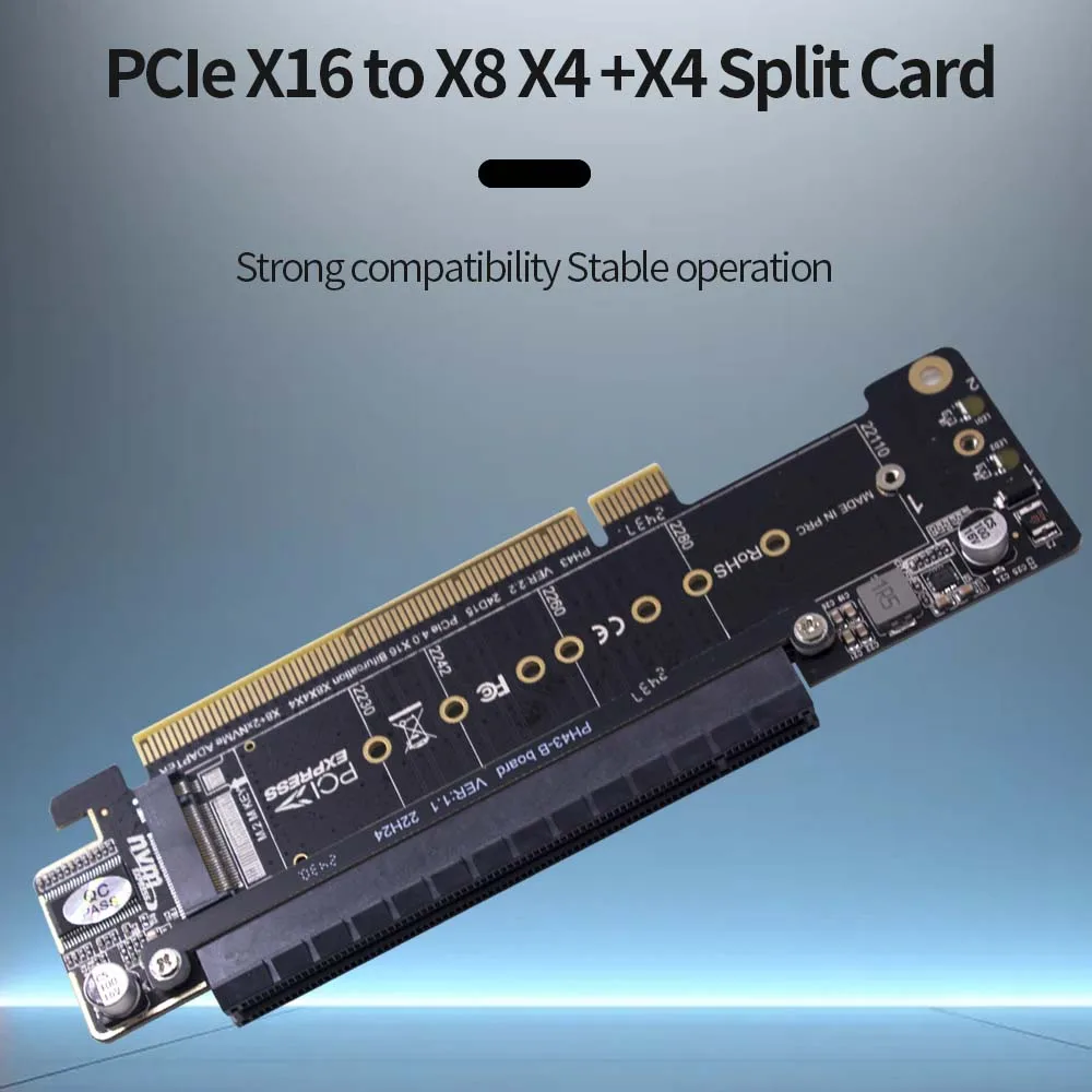 Фото TISHRIC PCIE4.0 NVME PCIe X16 X8 X4 Канальная разделенная карта PCIE M.2 NVME PH43 Интерфейсный адаптер расширения Совместимый SSD 2230-2280 №5