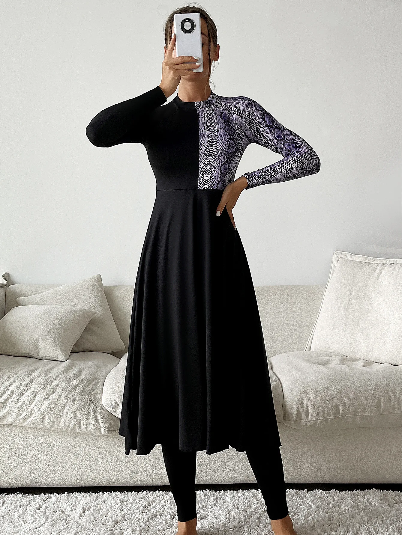 Фото Burkini 2023 женский купальник абайя с высокой горловиной, консервативный купальник с длинной юбкой и брюками, комплект из двух предметов, Мусуль... №4