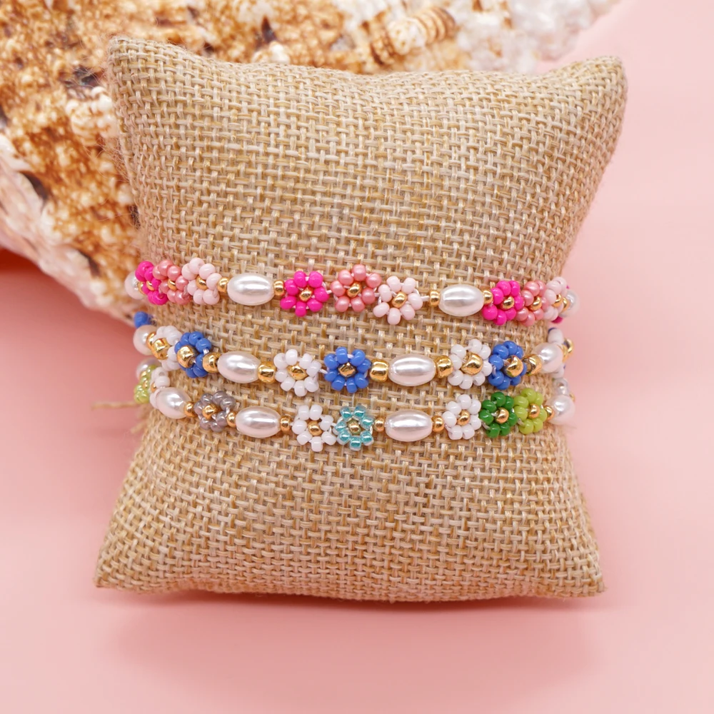 GO2BOHO Новое поступление Браслеты из искусственного жемчуга богемные ювелирные изделия ромашки цветы браслет Miyuki бусы браслет для дам