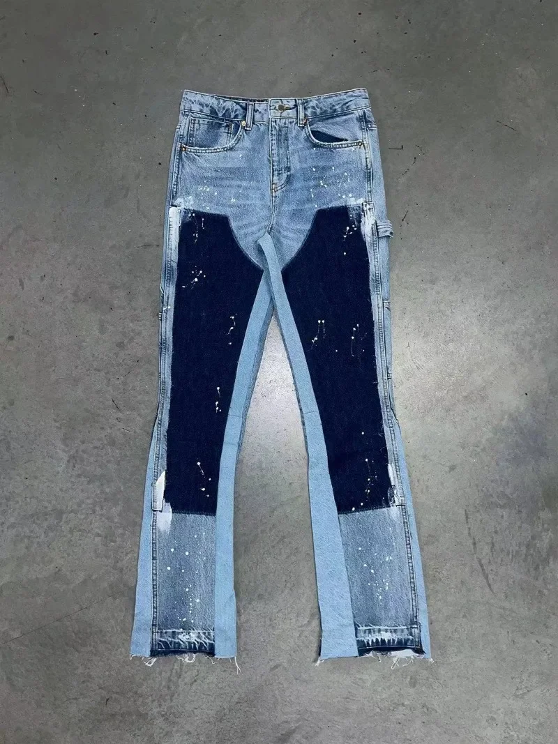 High Street Harajuku модные расклешенные узкие джинсы с меховыми краями для мужчин Y2k панк-рок брюки готические эластичные брюки со шваброй в стиле ретро