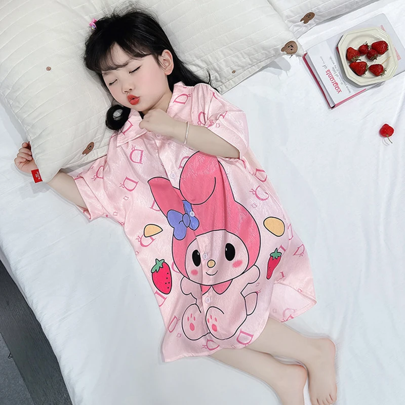 Пижамы Sanriou My Melody, ночная юбка, рубашка, юбка, домашняя одежда для девочек, детская одежда, ледяной шелк, летний мультяшный праздничный подарок (art.: 3920cef42501d) - 3920cef42501d