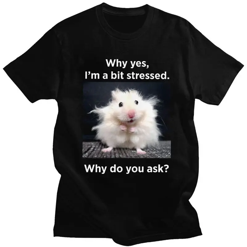 Футболка I'm A Bit Stressed Why Do You Ask для мужчин Футболка Повседневная футболка с короткими рукавами Забавная футболка с хомяком Свободная посадка Одежда Подарок