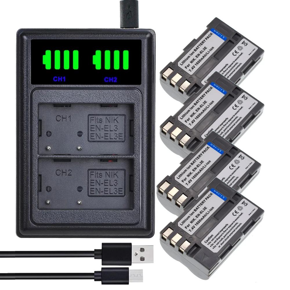 4 шт. EN-EL3E Bateria ENEL3E EN EL3E аккумулятор + двойное зарядное устройство для Nikon D700 D300S D300 D200 D100 D90
