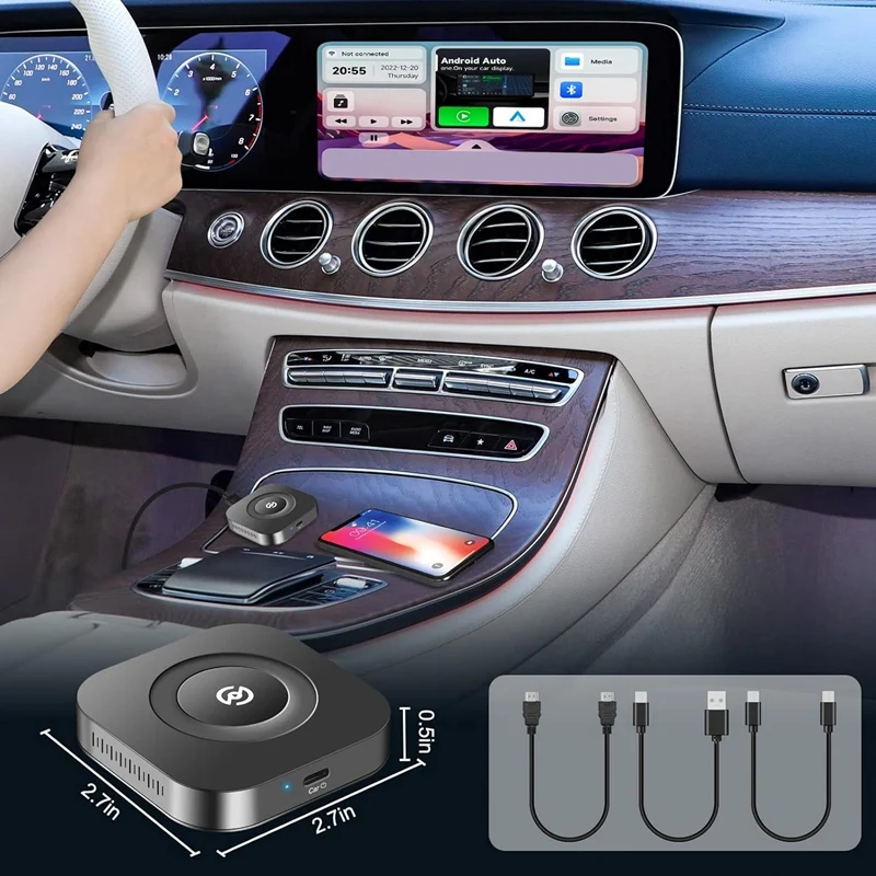 Фото 3 в 1 беспроводной адаптер Carplay, беспроводной адаптер для автомобиля Android с Netflix/Youtube, беспроводной Автомобильный ключ для Carplay, легкая установка №3