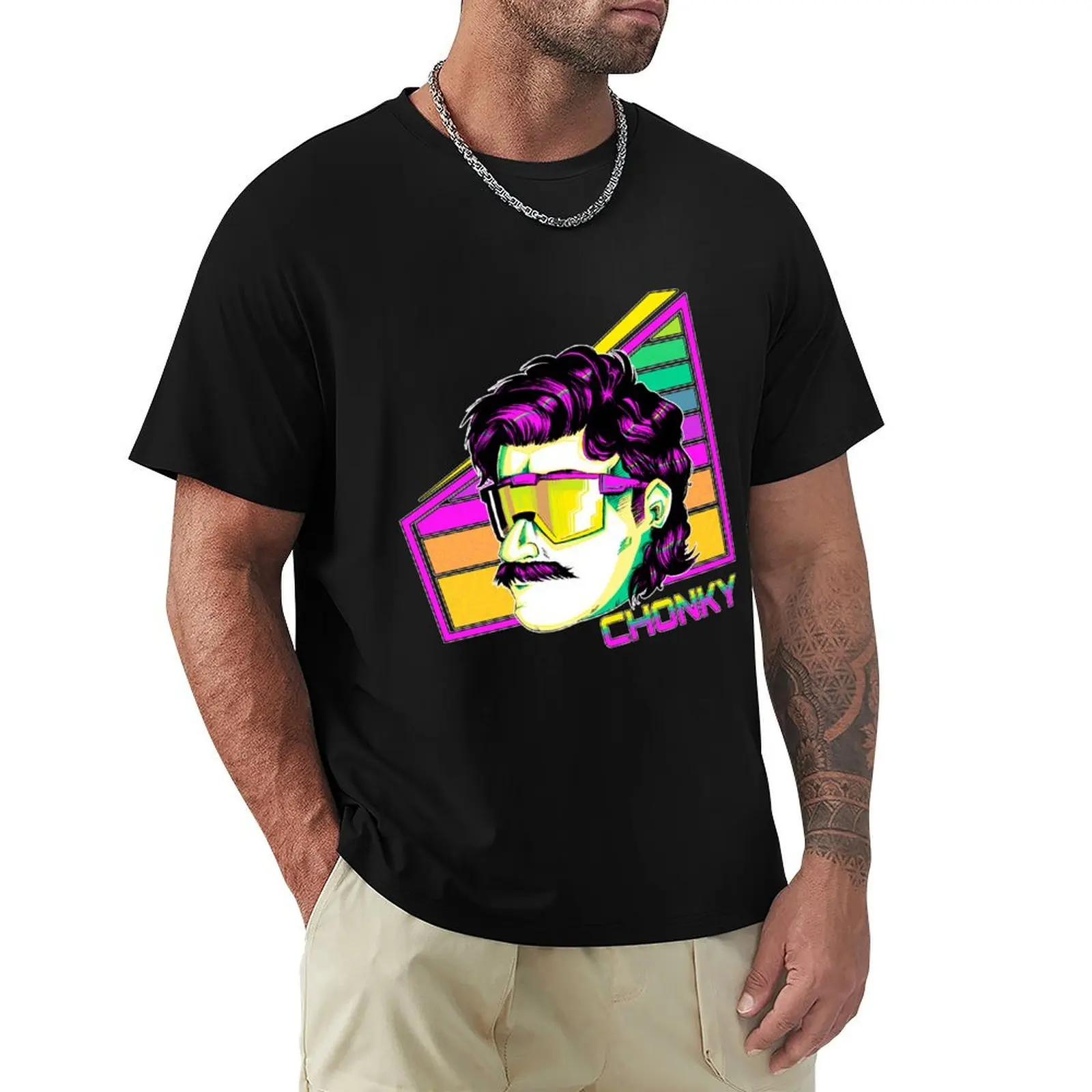 Футболка Chonky RetroWave, роскошная одежда, синие арховные забавные костюмы, мужские однотонные футболки