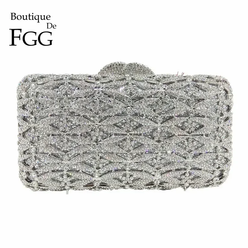 Boutique De FGG Роскошные вечерние сумки-клатчи с кристаллами для женщин, вечерние серебряные сумки-минодьер со стразами и кошельки