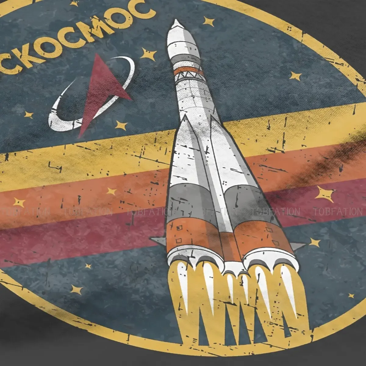 Фото Roscosmos винтажные эмблемы новейшие футболки русские СССР мужчины харагуку Чистый хлопок Топы Футболка с круглым вырезом большой размер №3