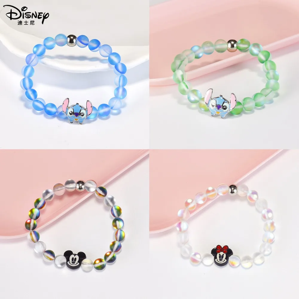 Светящиеся в темноте браслеты Disney Stitch для девочек, Женские аниме аксессуар из бижутерии Mickey Minnie, трендовые браслеты, детские подарки на день рождения