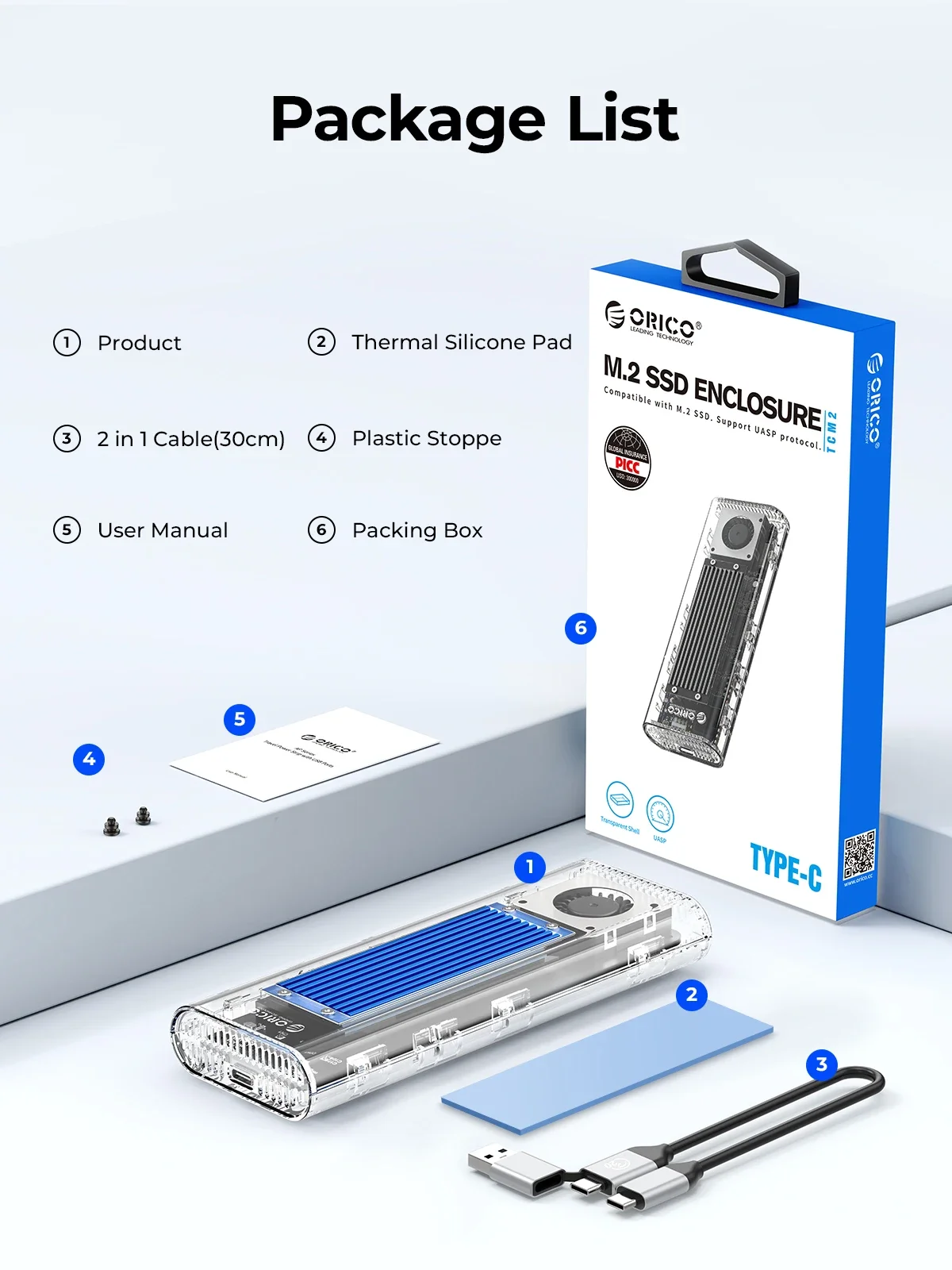 Корпус ORICO 20 Гбитс M.2 NVMe SSD Корпус M2 NVME SSD с охлаждающим вентилятором USB 3.2 Thunderbolt 4 NVME Адаптер Бесплатно для ПК Ноутбука (art.: 3920cf44887ea) - 3920cf44887ea