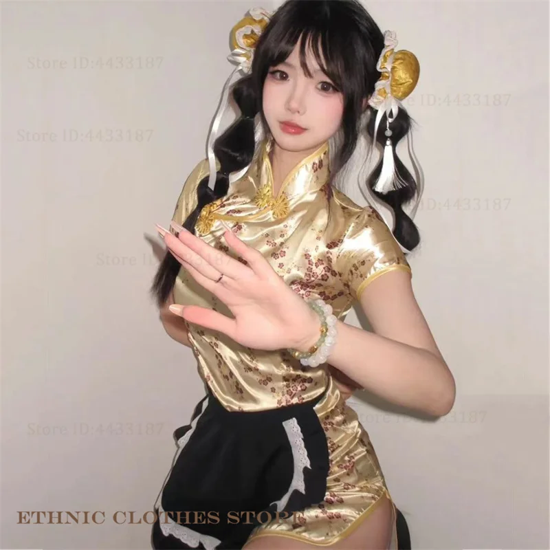 Плюс размер 3XL-6XL женское Ципао сексуальное тонкое с разрезом Cheongsam винтажное классическое традиционное китайское платье Vestidos косплей костюм горничной