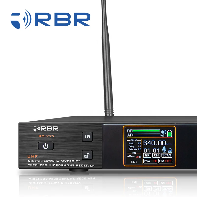 Фото Профессиональная цифровая беспроводная микрофонная система bm777 uhf для караоке с автоматическим отключением звука №3