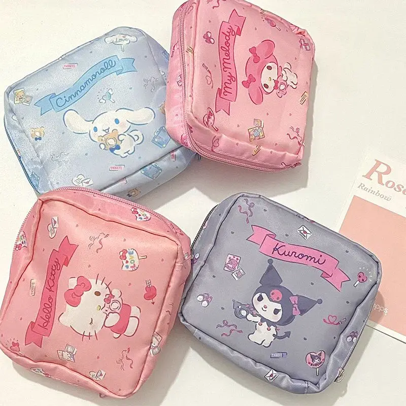 Фото Kawaii Sanrios гигиеническая прокладка мешок аниме Kitty Melody Cinnamorol портативный водонепроницаемый органайзер для хранения санитарных салфеток №3