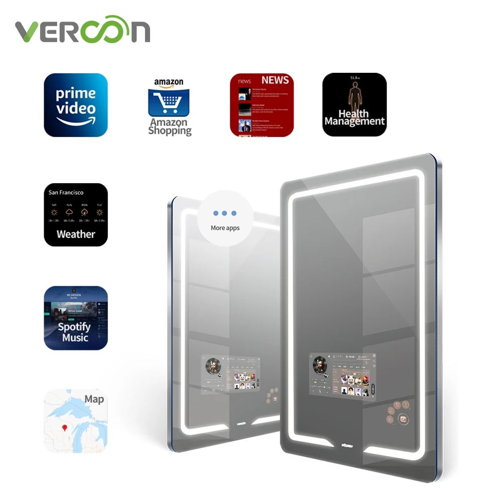 Фото Vercon заводская цена Vercon датчик умное зеркало для ванной комнаты Android умное домашнее волшебное зеркало №2