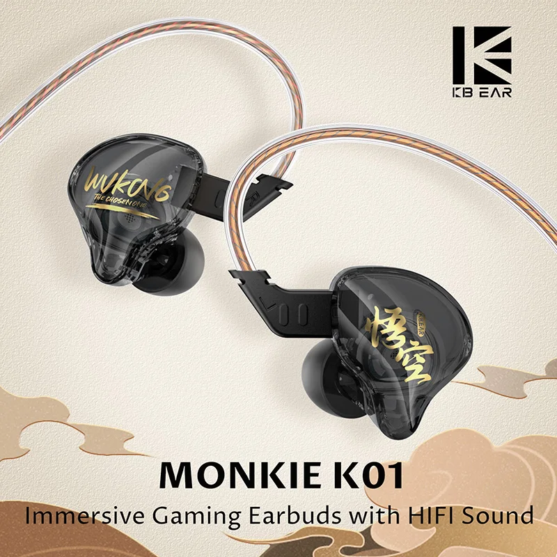 KBEAR MONKIE K01 Наушники-вкладыши для сна 3,5 мм 4N OFC IEM Кабель Hi-Fi Монитор Игровые проводные наушники с микрофоном Спортивная гарнитура