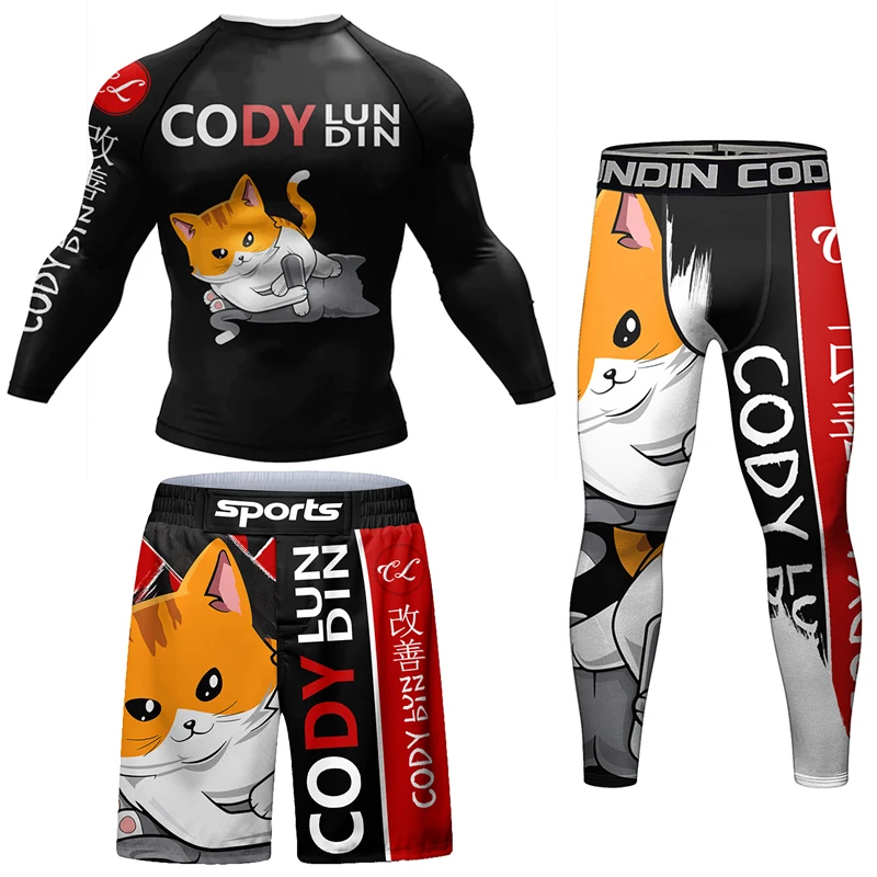 Фото Мужские Компрессионные шорты, спортивный костюм, Bjj Rashguard для мужчин, тренажерный зал, плотная тренировочная одежда, тренировочный костюм для бега №2