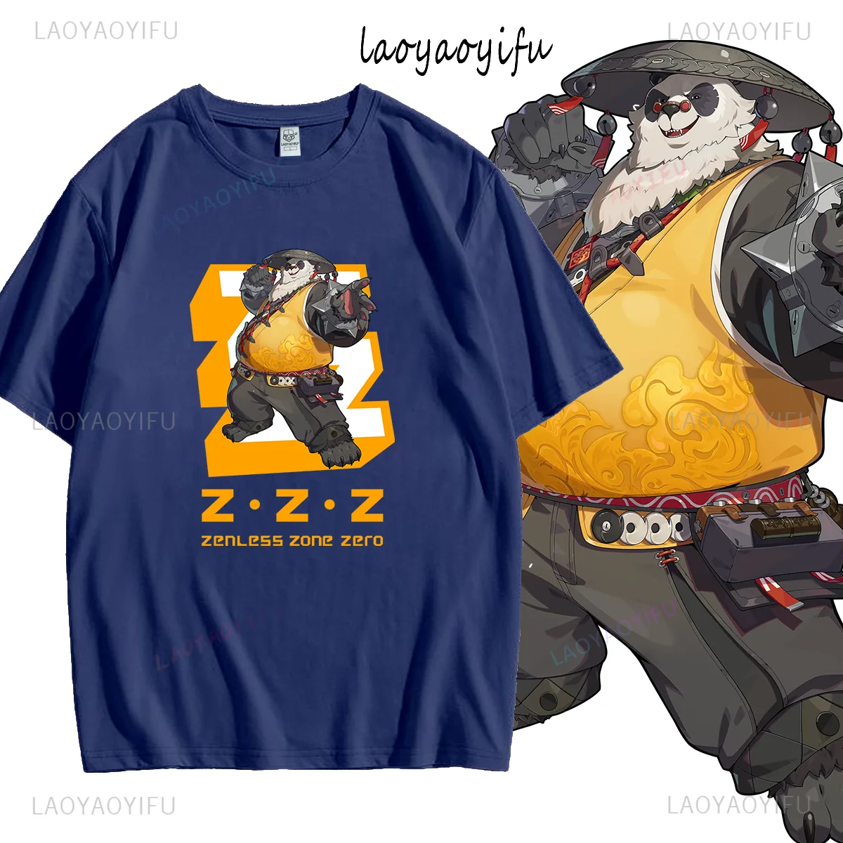 ZZZ Game Футболка Charactar Pan Yinhu Топы с принтом KungFu-Panda Графическая хлопковая футболка Мужские футболки Уличная одежда Одежда в стиле аниме