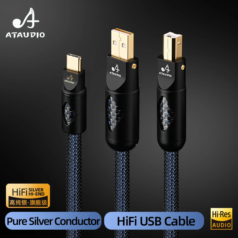 Фото ATAUDIO HiFi 2.0 USB-кабель Высококачественный чистый серебряный проводник Hi-Fi цифровой аудиокабель типа A/тип C/тип B для усилителя ЦАП №3