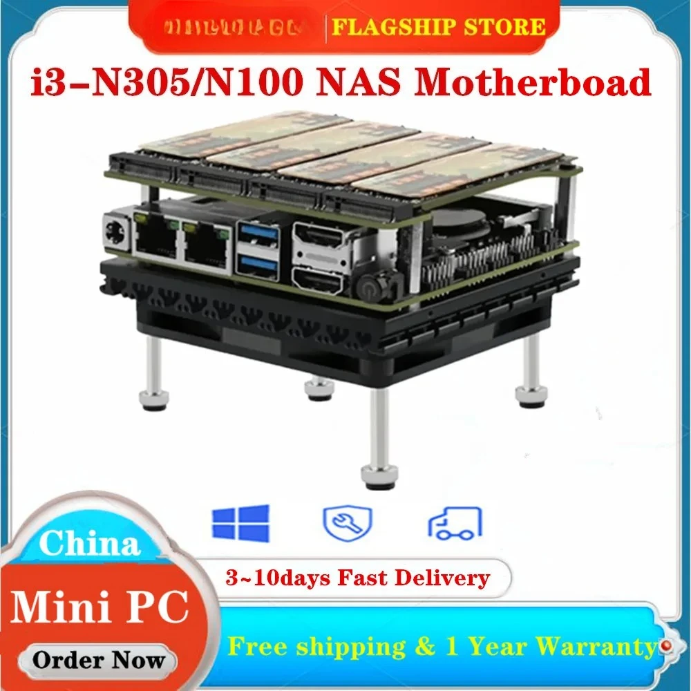 X86-P5 Разработка маршрутизатора брандмауэра NAS Материнская плата 4 * M2 NVME Комплект Плата Intel i3-N305 N100 DDR5 2x I226-V 2.5G 2x SATA 2x HDMI2.1 Мини-ПК