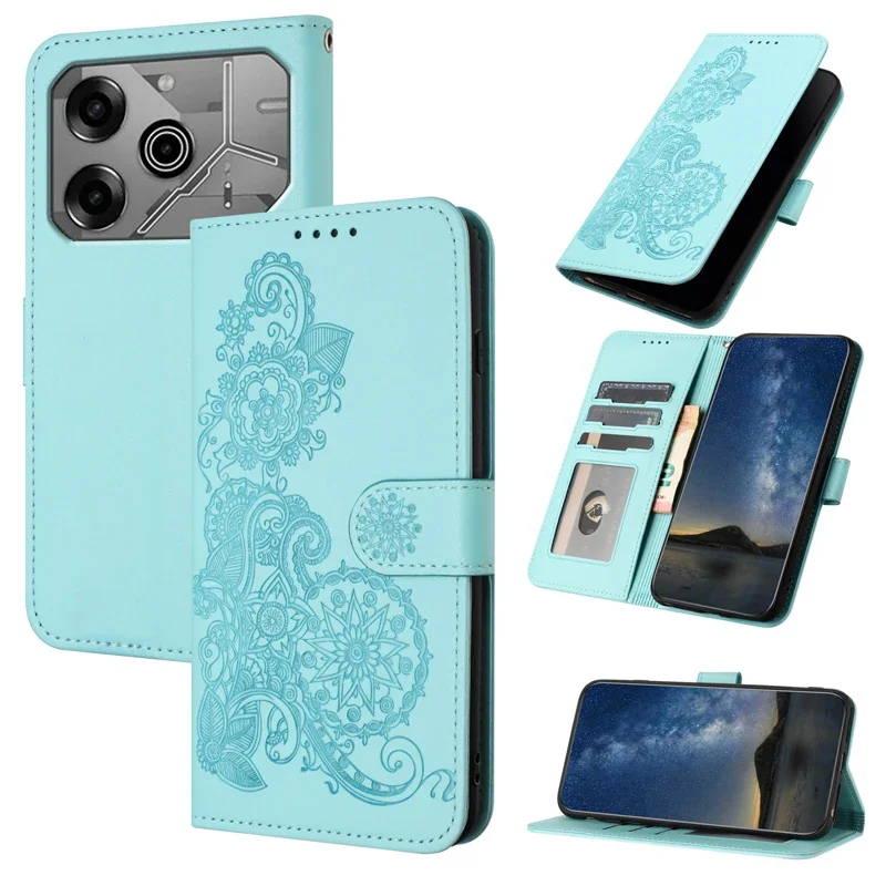 Фото Роскошный чехол Pova6 Neo 2024 для Tecno Pova 6 Pro, кожаный держатель для карт с 3D тиснением и цветочным принтом, флип-книжка Funda Pova 3 6 6Pro, чехол-кошелек №3