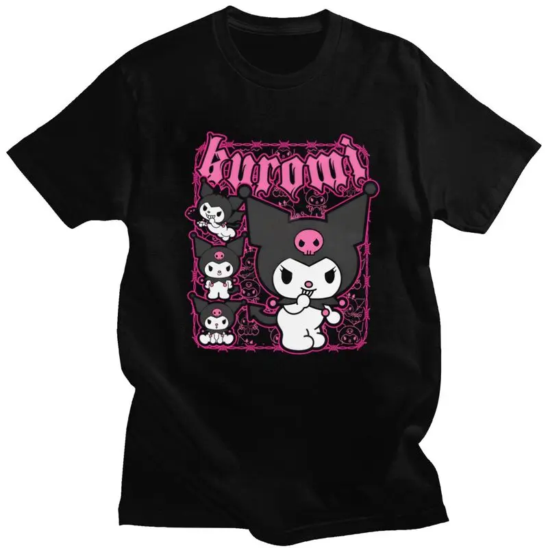 Пользовательские футболки Sanrio Anime Kuromi для мужчин, футболки из чистого хлопка, модные футболки с короткими рукавами, одежда