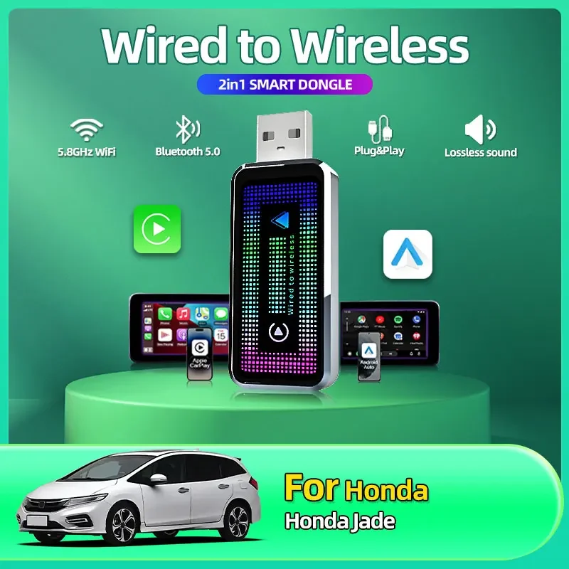 2в1 Mini Box Беспроводной адаптер Carplay Android Auto Box Plug & Play Проводной к беспроводному Wi-Fi BT Dongle Обновление OTA для Honda Jade