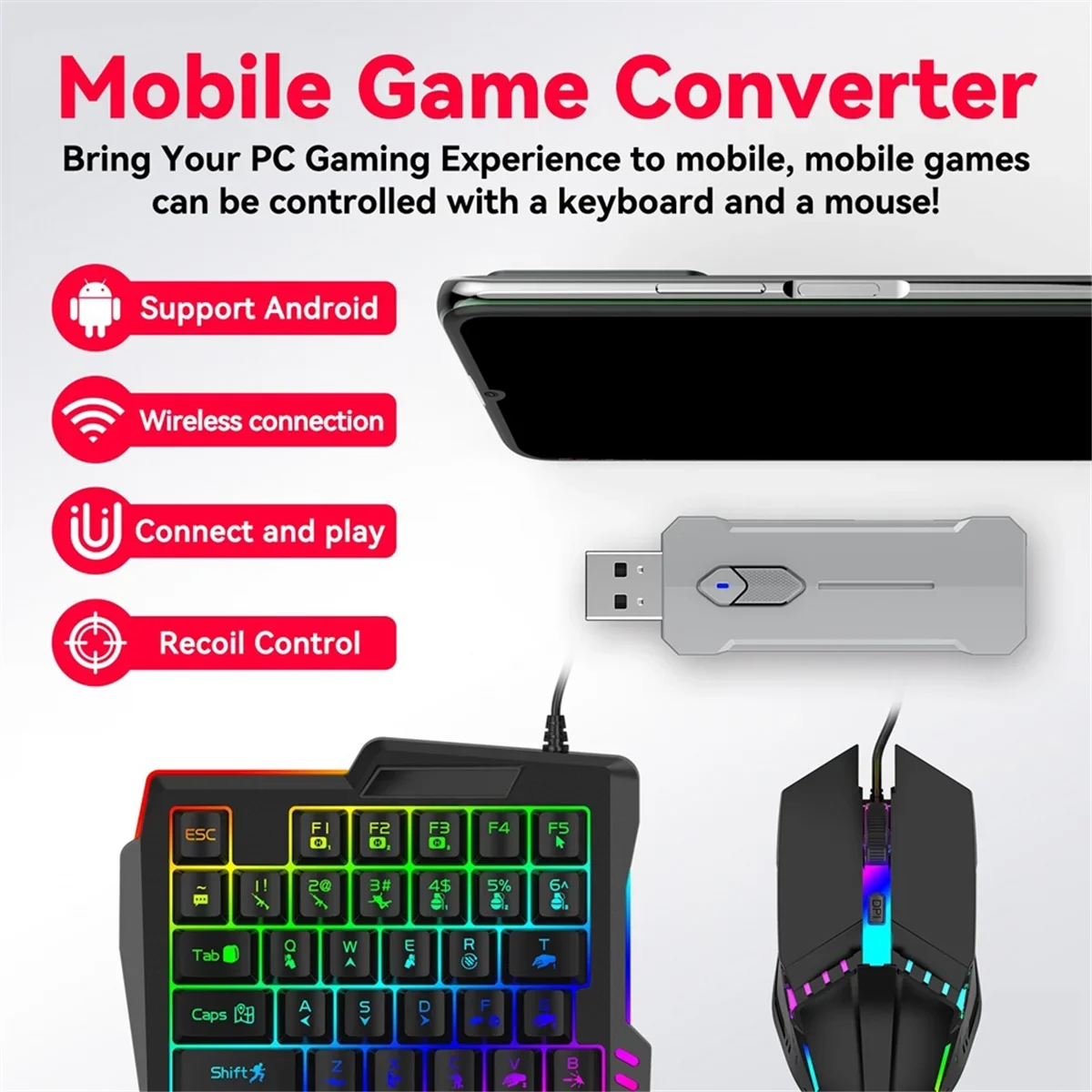 Фото Конвертер клавиатуры и мыши для GAMWING X8/x8 Pro, высокочувствительный конвертер BT5.3 для Android/Harmony, мобильный игровой конвертер №4
